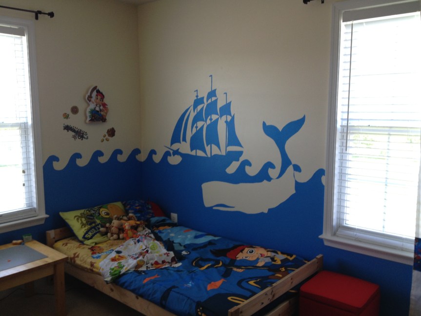 Overbed mural and wave pattern