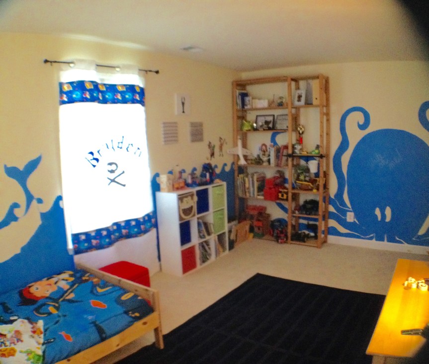 octopus in chalkboard paint, finished curtain